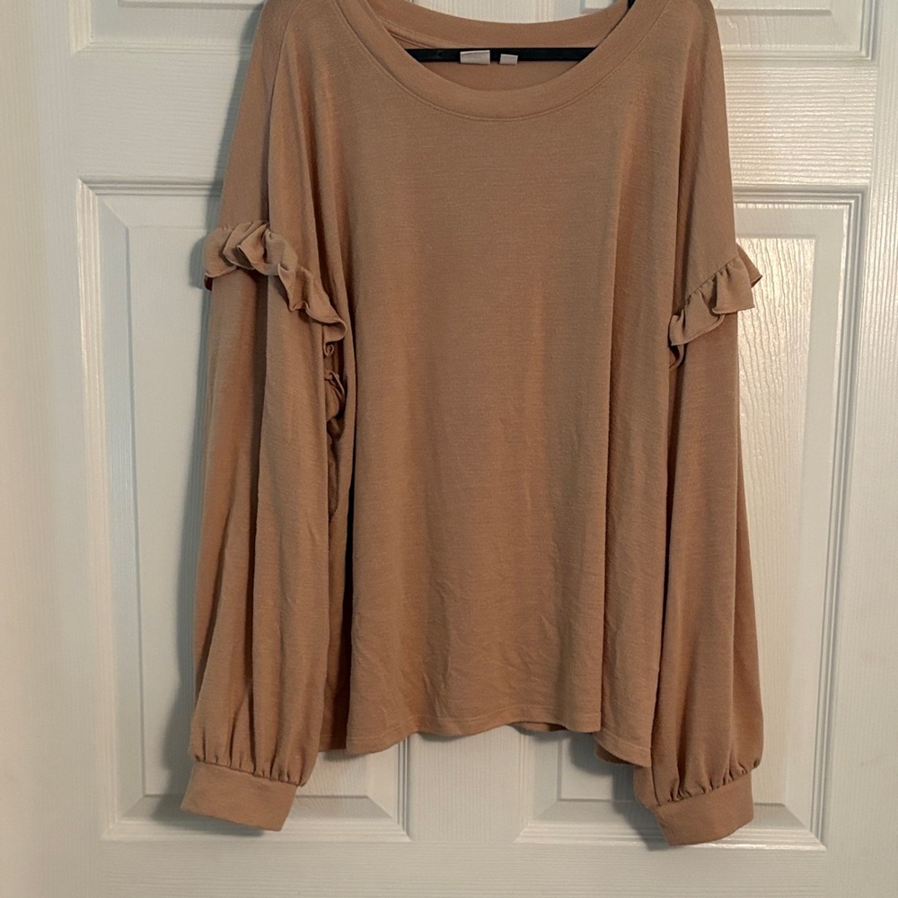 GAP Women's Tan relaxed soft spin Ruffle Sleeve Top